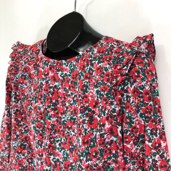 J. Crew Factory Cotton Blend Poplin Ruffle Top Women's XS Floral Holiday Career - Picture 3 of 13